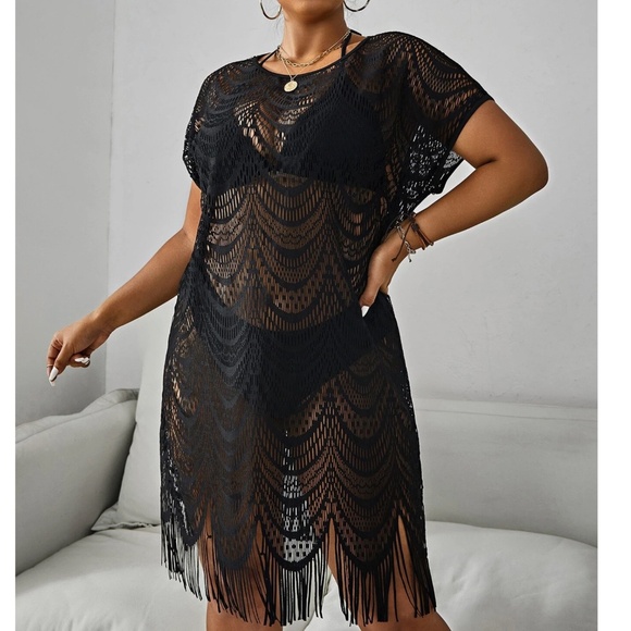 Plus Semi Sheer Short Sleeve Beach Cover up Dress - Picture 6 of 10